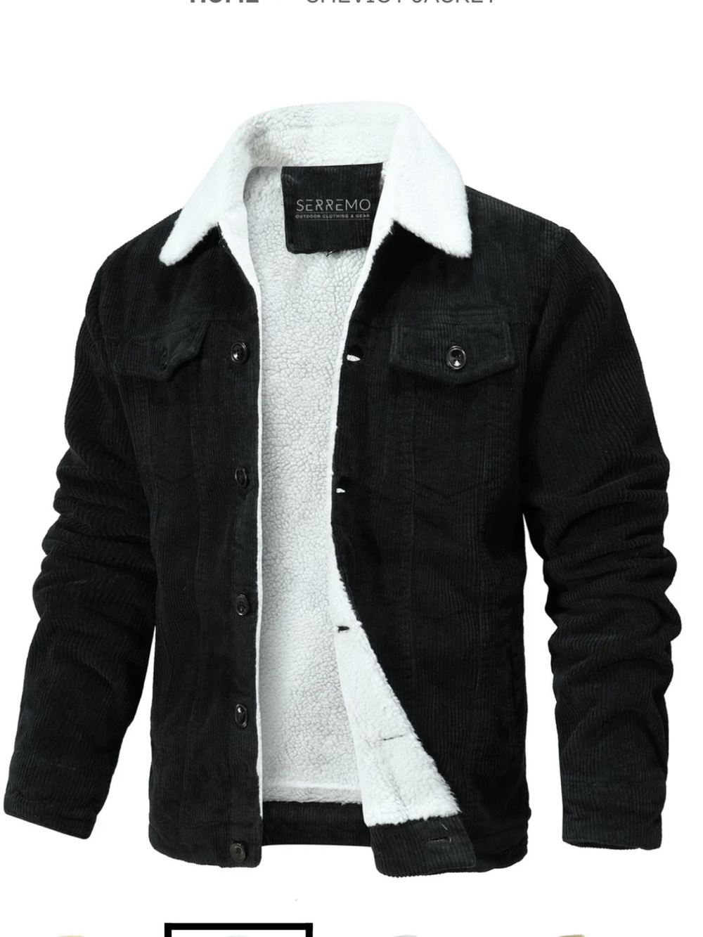 Black Corduroy Sherpa Collar Jacket Mens size Large Serremo